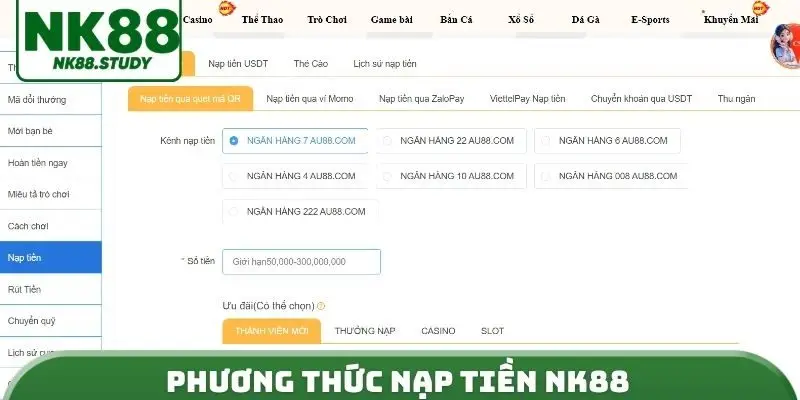 Phương thức nạp tiền NK88
